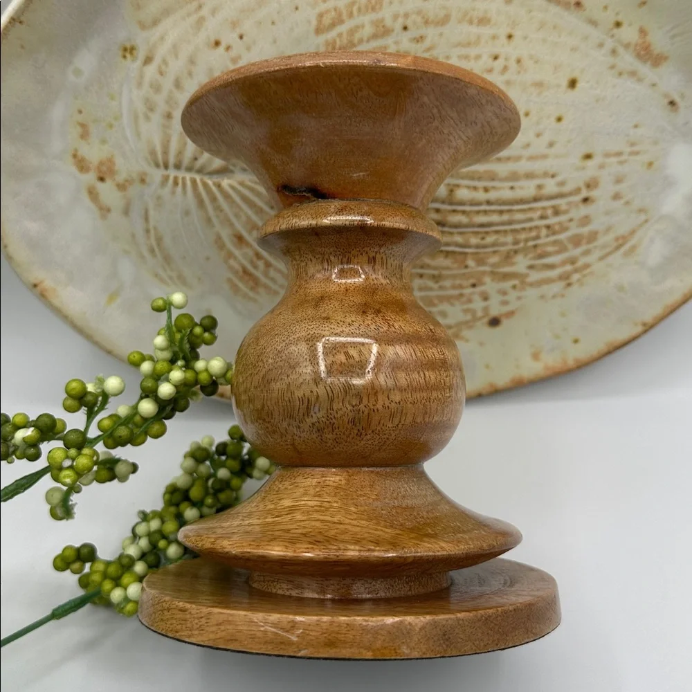 Pottery Barn Fruitwood Natural Candle Holder.